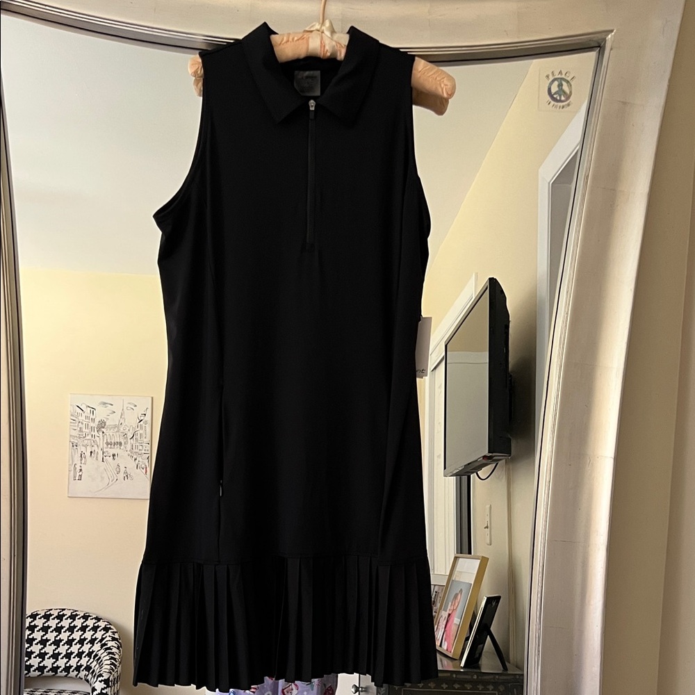 Black Sleeveless Pleated Hem Polo Dress with shorts